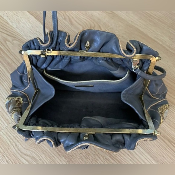 Carlo Fiori of Italy Leather Snakeskin Purse Shoulder Bag Handbag Gray Green Tan - Picture 8 of 16